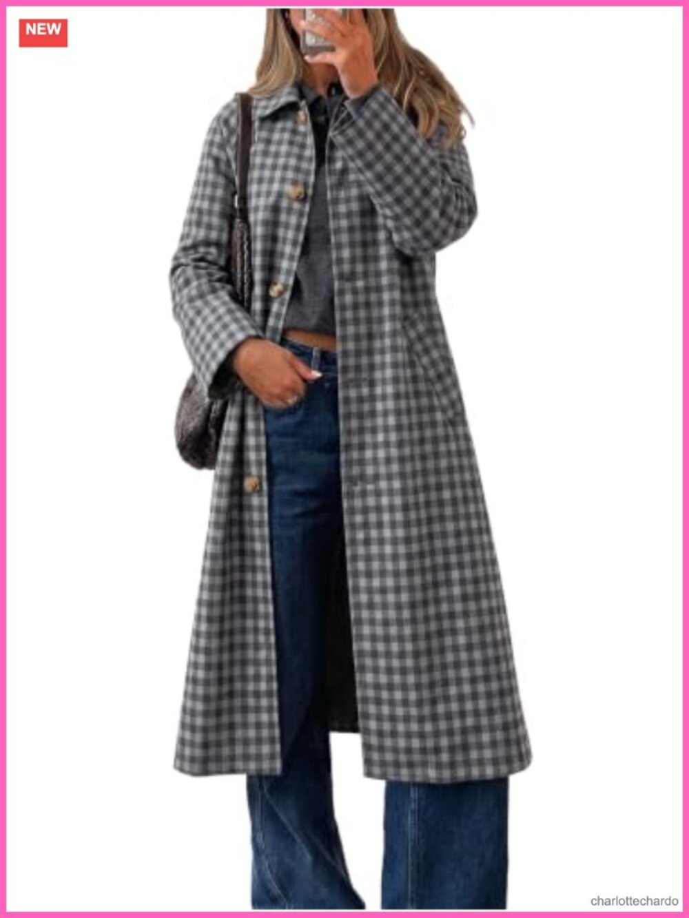 Women's Plaid Trench Coat Long Sleeve Single Breasted